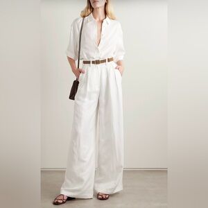 ANINE BING Lou pleated woven wide-leg pants Ivory white Linen Blend size 2 NWT